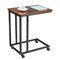 Brown MDF and Iron C-Shaped Sofa Side Table with Swivel Casters